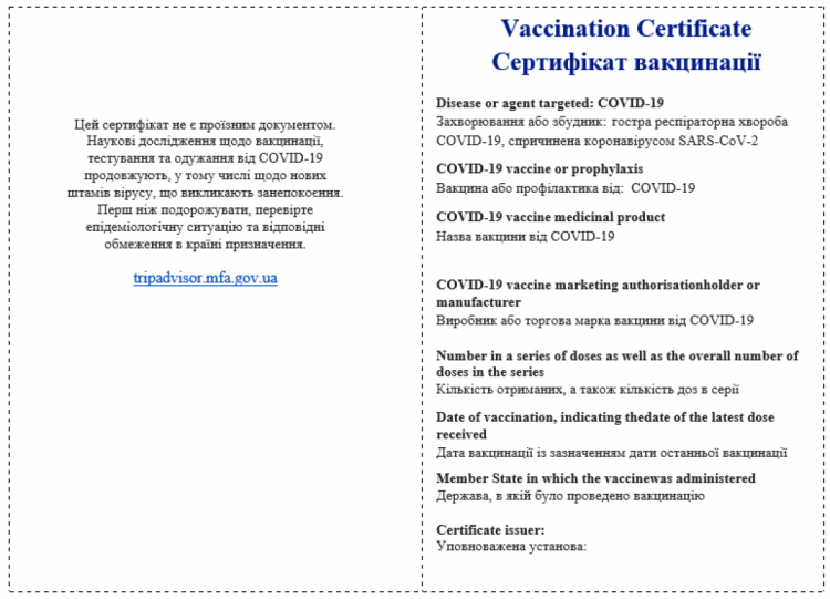 COVID-сертифікат зразок з тильного боку