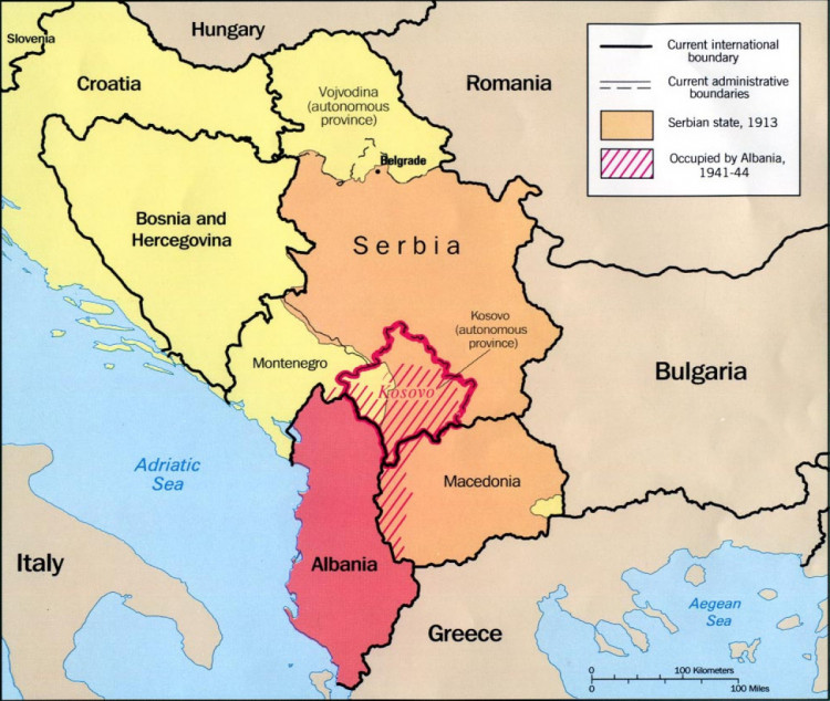 Карта Албанії і Косово