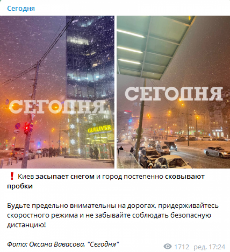 Киев накрыл мощный снегопад