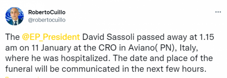 Повідомлення про смерть Давида Сассолі